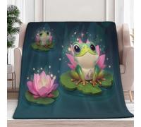 Fleece Throws Blanket Cartoon Frog Lotus Flower 130x150 cm 3D Printed Throws for Sofa Bed Lightweight Fluffy, Super Soft Warm Blanket for All Seasons, Kids Audlts Home Decor Gifts