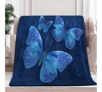 Fleece Throws Blanket Fantasy Blue Butterfly 130x150 cm 3D Printed Throws for Sofa Bed Lightweight Fluffy, Super Soft Warm Blanket for All Seasons, Kids Audlts Home Decor Gifts