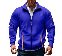 Fleece Tops Mens Fleece Jackets Full Zip Long Sleeve Solid Color Military Tactical Cargo Sweatshirts Stand Collar Stretchy Sportwears Windbeaker Coat with no Hood