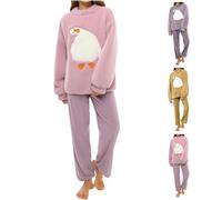 Fleece Warm Pjs For Women Sets Womens Fleece Pyjamas Sets Long Sleeve Winter Warm Pjs Thickened Plushed Loungewear 2 Piece Lounge Set Petite Pyjama Set Winter Long Sleeve Pajama Pink