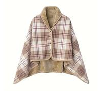 Fleece Wearable Blanket,Double-layer Plaid Lap Blanket Comfy Poncho Throw with Buttons,Winter Comfy Soft Warm Shawl (Brown)