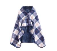 Fleece Wearable Blanket Flannel Plaid Ponchos Shawl Soft Plush Winter Warm Throw Buttons Cape Tippet Double Layer Lap Comfy Wraps (UK, Alpha, One Size, Regular, Regular, 80*130cm, Blau weiß)