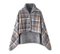 Fleece Wearable Blanket Flannel Plaid Ponchos Shawl Soft Plush Winter Warm Throw Buttons Cape Tippet Double Layer Lap Comfy Wraps (80 * 130cm, Fuyuko, One Size)