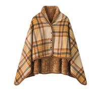 Fleece Wearable Blanket Flannel Plaid Ponchos Shawl Soft Plush Winter Warm Throw Buttons Cape Tippet Double Layer Lap Comfy Wraps (UK, Alpha, One Size, Regular, Regular, 100 * 140cm, Braun)
