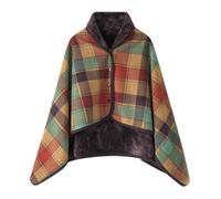 Fleece Wearable Blanket Flannel Plaid Ponchos Shawl Soft Plush Winter Warm Throw Buttons Cape Tippet Double Layer Lap Comfy Wraps (100 * 140cm, Color grid, One Size)
