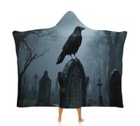 Fleece Wearable Blanket Hoodie Hands-Free Warm Cozy Oversized Black Crow on Tombstone Blanket for Working Lounging