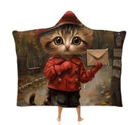 Fleece Wearable Blanket Hoodie Hands-Free Warm Cozy Oversized Cat Delivers Letter Blanket for Working Lounging