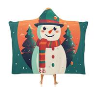 Fleece Wearable Blanket Hoodie Hands-Free Warm Cozy Oversized Cute Snowman Stickers Blanket for Working Lounging