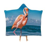 Fleece Wearable Blanket Hoodie Hands-Free Warm Cozy Oversized Flamingo on Beach Blanket for Working Lounging, White, 60X80 Inch