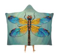 Fleece Wearable Blanket Hoodie Hands-Free Warm Cozy Oversized Galaxy Animal Dragonfly Blanket for Working Lounging, White, 40x50 Inch