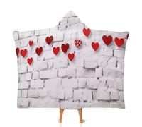 Fleece Wearable Blanket Hoodie Hands-Free Warm Cozy Oversized Hearts on White Brick Wall Blanket for Working Lounging