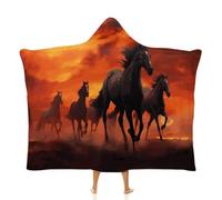 Fleece Wearable Blanket Hoodie Hands-Free Warm Cozy Oversized Horses Red Clouds Blanket for Working Lounging