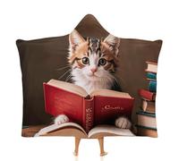 Fleece Wearable Blanket Hoodie Hands-Free Warm Cozy Oversized Kitten Reading A Book Blanket for Working Lounging