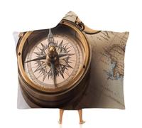 Fleece Wearable Blanket Hoodie Hands-Free Warm Cozy Oversized Old Compass Blanket for Working Lounging