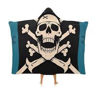 Fleece Wearable Blanket Hoodie Hands-Free Warm Cozy Oversized Pirate Flag Skull Blanket for Working Lounging