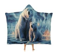 Fleece Wearable Blanket Hoodie Hands-Free Warm Cozy Oversized Polar Bears Northern Lights Blanket for Working Lounging