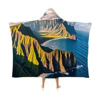 Fleece Wearable Blanket Hoodie Hands-Free Warm Cozy Oversized Seaside Mountain Skyline Blanket for Working Lounging