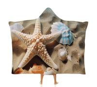 Fleece Wearable Blanket Hoodie Hands-Free Warm Cozy Oversized Starfish Coral And Seashell Blanket for Working Lounging