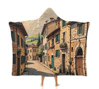 Fleece Wearable Blanket Hoodie Hands-Free Warm Cozy Oversized Traditional Brick Houses Blanket for Working Lounging