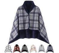 Fleece Wearable Blanket, Soft Warm Shawl Throw Wrap Doublelayer Plaid Shawl Winter,Flannel Poncho Throw with Buttons (Gray)