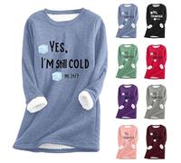 Fleece Winter Long Lined Casual Warm Jumper Pullover Sweaters Sweatshirt Print Women Thermal Thick Still Letter Ladies Velvet Sherpa Tunic Jumpers Plus Size Crewneck Longline Loose Fuzzy Plush Soft