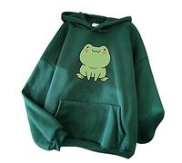 Fleece Women Hoodies Casual Hooded Cute Cartoon Frog Print Long Sleeve Sweatshirt Pullover Loose Jumper Outwear Tops Ladies Jacket Women'S Warm Winter Clothes Pocket Oversized Sweater For Club Outdoor
