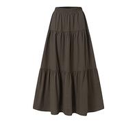 Fleece Women Spring Summer Casual High Waist Cotton Linen Plain Pleated Loose Swing Half Skirt Maxi Girls, brown, S