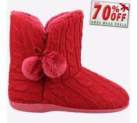 Fleet & Foster Apple Womens Cosy Comfort Knit Bootie Slip On Slippers Red