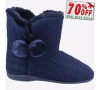Fleet & Foster Apple Womens Cosy Comfort Lined Knit Bootie Slip On Slippers Navy