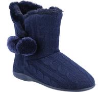 Fleet & Foster Apple Womens Knitted Bootie Slippers Faux Fur Lined Pom Pom