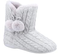 Fleet & Foster Apple Womens Knitted Bootie Slippers Faux Fur Lined Pom Pom
