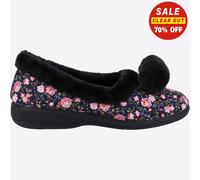 Fleet & Foster Goldfinch Womens Floral Pom Pom Slippers Fleece Lined TPR Sole
