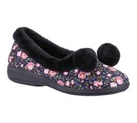 Fleet & Foster Goldfinch Womens Floral Pom Pom Slippers Fleece Lined TPR Sole