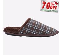 Fleet & Foster Rhys Mens Chequered Slip-On Mule Slippers Plush Lined Lightweight