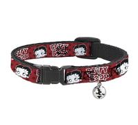 Fleischer Studios, Inc. Cat Collar, Breakaway Collar with Bell, Betty Boop Face and Text Polka Dot Reds Black White, 8.5 to 12 Inches 0.5 Inch Wide