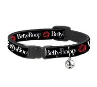 Fleischer Studios, Inc. Cat Collar, Breakaway Collar with Bell, Betty Boop Text and Kiss Black White Red, 8.5 to 12 Inches 0.5 Inch Wide