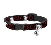 Fleischer Studios, Inc. Cat Collar, Breakaway Collar with Bell, Betty Boop Winking Kiss Pose XOXO Text Polka Dot Black Red, 8.5 to 12 Inches 0.5 Inch Wide