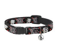 Fleischer Studios, Inc. Cat Collar, Breakaway Collar with Bell, Betty Boop Zombie Betty and Text Polka Dot Black Red White, 8.5 to 12 Inches 0.5 Inch Wide