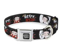Fleischer Studios, Inc. Pet Collar, Dog Collar Metal Seatbelt Buckle, Betty Boop Angel and Devil Poses With Text Black White Red, 20 to 31 Inches 1.5 Inch Wide