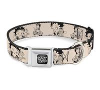 Fleischer Studios, Inc. Pet Collar, Dog Collar Metal Seatbelt Buckle, Betty Boop Biker Betty Poses Beige Black, 9.5 to 13 Inches 1.0 Inch Wide