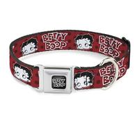 Fleischer Studios, Inc. Pet Collar, Dog Collar Metal Seatbelt Buckle, Betty Boop Face and Text Polka Dot Reds Black White, 13 to 17 Inches 1.5 Inch Wide