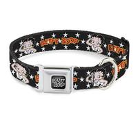Fleischer Studios, Inc. Pet Collar, Dog Collar Metal Seatbelt Buckle, Betty Boop Salute Pose and Text Stars Black White Yellow Red, 11 to 16.5 Inches 1.0 Inch Wide