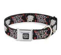 Fleischer Studios, Inc. Pet Collar, Dog Collar Metal Seatbelt Buckle, Betty Boop Zombie Betty and Text Polka Dot Black Red White, 11 to 16.5 Inches 1.0 Inch Wide