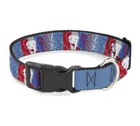 Fleischer Studios, Inc. Pet Collar, Dog Collar Plastic Buckle, Betty Boop Americana Pose and Stripes Reds White Blues, 7 to 8.5 Inches 0.5 Inch Wide