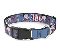 Fleischer Studios, Inc. Pet Collar, Dog Collar Plastic Buckle, Betty Boop Americana USA Pose Blues Reds White, 15 to 24 Inches 1.0 Inch Wide