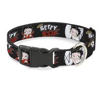 Fleischer Studios, Inc. Pet Collar, Dog Collar Plastic Buckle, Betty Boop Angel and Devil Poses with Text Black White Red, 16 to 23 Inches 1.5 Inch Wide