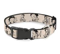 Fleischer Studios, Inc. Pet Collar, Dog Collar Plastic Buckle, Betty Boop Biker Betty Poses Beige Black, 20 to 31 Inches 1.5 Inch Wide