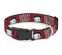 Fleischer Studios, Inc. Pet Collar, Dog Collar Plastic Buckle, Betty Boop Face and Text Polka Dot Reds Black White, 15 to 24 Inches 1.0 Inch Wide