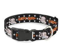 Fleischer Studios, Inc. Pet Collar, Dog Collar Plastic Buckle, Betty Boop Salute Pose and Text Stars Black White Yellow Red, 13 to 17 Inches 1.5 Inch Wide
