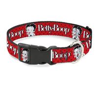 Fleischer Studios, Inc. Pet Collar, Dog Collar Plastic Buckle, Betty Boop Winking Kiss Pose and Text Reds Black White, 9.5 to 14.5 Inches 0.5 Inch Wide